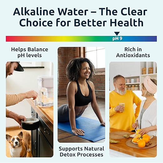 Invigorated Water pH Recharge Glass Alkaline Water Dispenser Filter System - Countertop Purifier Pitcher for Home and Office - High pH Pure Drinking Water Filtration - 36 Cups (Acacia Marble Set)
