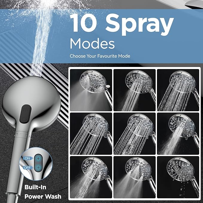 MakeFit Dual Filtered Shower Heads Combo, High Pressure Rain Shower Head with Handheld Spray Built-in Power Wash, Dual Handheld Shower Head for Hard Water, Remove Chlorine for Healthier Skin- Chrome