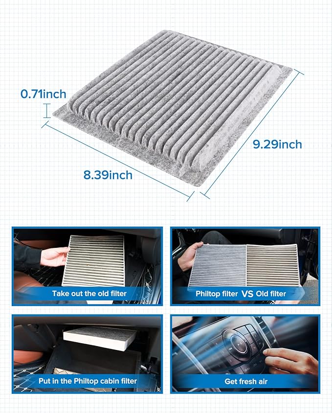 PHILTOP HEPA Cabin Air Filter w/Activated Carbon, Compatible with CF10138 Toyota Highlander 2001-2007, Lexus RX300 1999-2003, IS300 2001-2005, Carbon Filter Up Dust Pollen Odor