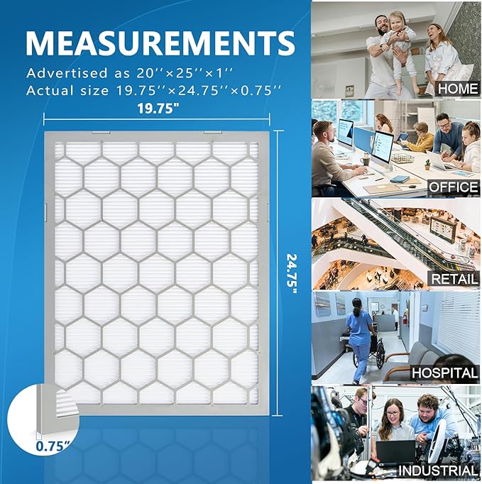 20x25x1 MERV 8 Air Filter,AC Furnace Air Filter,Reusable ABS Plastic Frame, 7 Pack Replaceable Filter Media (Actual Size: 19 3/4" x 24 3/4" x 3/4")