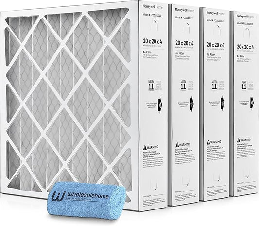 20x20x4 Air Filter Replacement MERV 11, FC100A1011 Pleated HVAC AC Furnace Filters with Wholesalehome Cleaning Cloth, 4-Pack (Actual Size: 19.94 x 19.75 x 4.38 Inches)