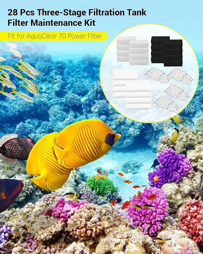 Prismora 8 Sets of Upgraded Three-Stage Filtration Fish Tank Filter for AquaClear 50 Power Filter, 8 Set of Replacement Maintenance Kit for Fish Tank Filter for 20- to 50-Gallon Aquariums