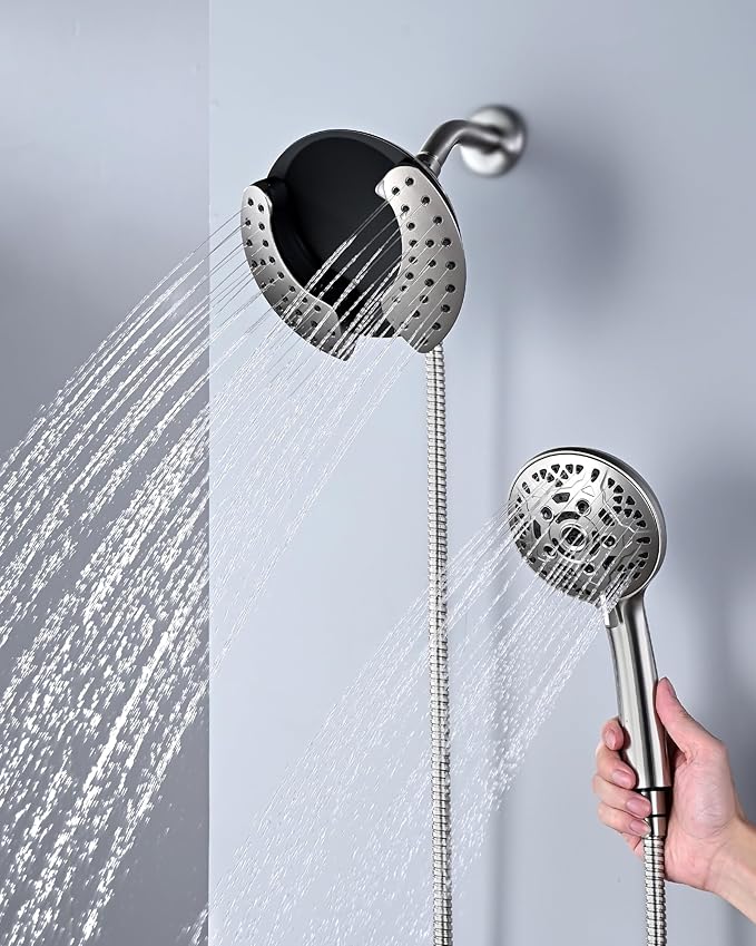 INAVAMZ Shower Heads with Handheld Spray Combo: 7.2" Rainfall Shower Head & Handheld Shower Head 2-IN-1 Shower Head with 60" Rotatable Stainless Steel Hose Nickel, Shower Trim Systems