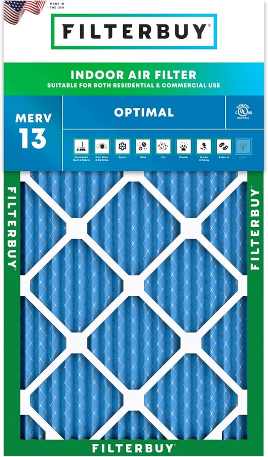 Filterbuy 18x30x1 Air Filter MERV 13 Optimal Smoke & Allergy Defense (1-Pack), Electrostatic Pleated HVAC AC Furnace Filters Replacement, Made in USA (Actual Size: 17.75 x 29.75 x 0.75)