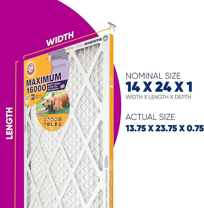 Arm & Hammer 14x24x1 Air Filter (4-Pack) | Merv 11 | Maximum Allergen & Odor Reduction | Contains Pure Baking Soda | Electrostatic | HVAC AC Furnace | Made in USA | Actual Size 13.75" x 23.75" x 0.75"