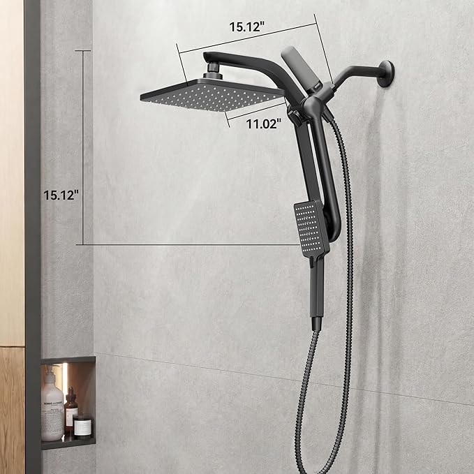 Dual Filtered Rainfall Handheld Shower Head Spray Combo, DAKINGS 7-Mode Shower Head With Handheld Spray Combination, Upgraded 11" High Flow Rain Handheld Spray Combo With Fixed Showerhead, Matte Black