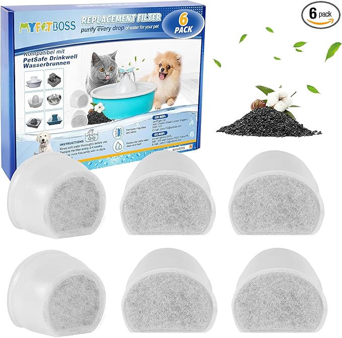 Replacement Carbon Filters for Drinkwell, Cat Water Fountain Filter, Dog Pet Fountain Filters Compatible with Petsafe Water Fountains Seaside Creekside Pagoda Seascape Butterfly Avalon 6PCS