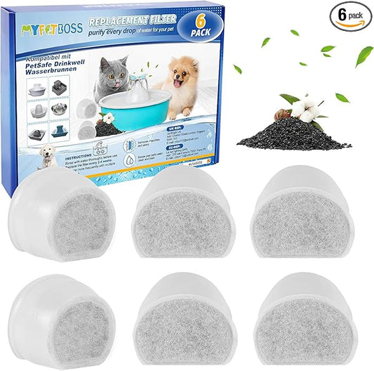 Replacement Carbon Filters for Drinkwell, Cat Water Fountain Filter, Dog Pet Fountain Filters Compatible with Petsafe Water Fountains Seaside Creekside Pagoda Seascape Butterfly Avalon 6PCS