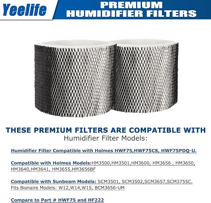 HWF75 Humidifier Filter Replacements for Holmes HWF75CS, HWF75PDQ-U, Filter D, Sunbeam Cool Mist Humidifier Filter SCM3501, SCM3502, SCM3656, SCM3657, SCM3609P (2pack)