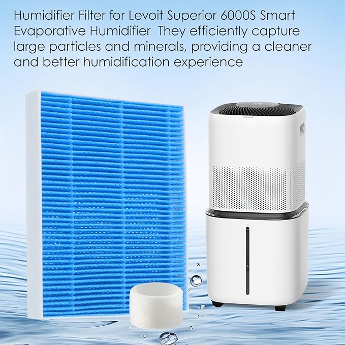 8-Pack 6000S Humidifier Wick Filters for Levoit Superior 6000s Filter Replacement with 4-Pack Top Fill Humidifier Filters ,6-Month Lasting Multi-Layer Filtration,Tap Water Compatible Replacement