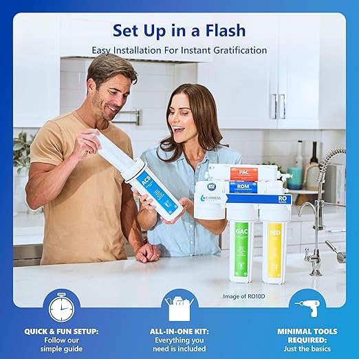 Express Water RO5DX 5-Stage Under Sink Reverse Osmosis Water Filter System, NSF Certified 372 & 58, 50 GPD, Reduces 99% of Impurities, Deluxe Chrome Faucet