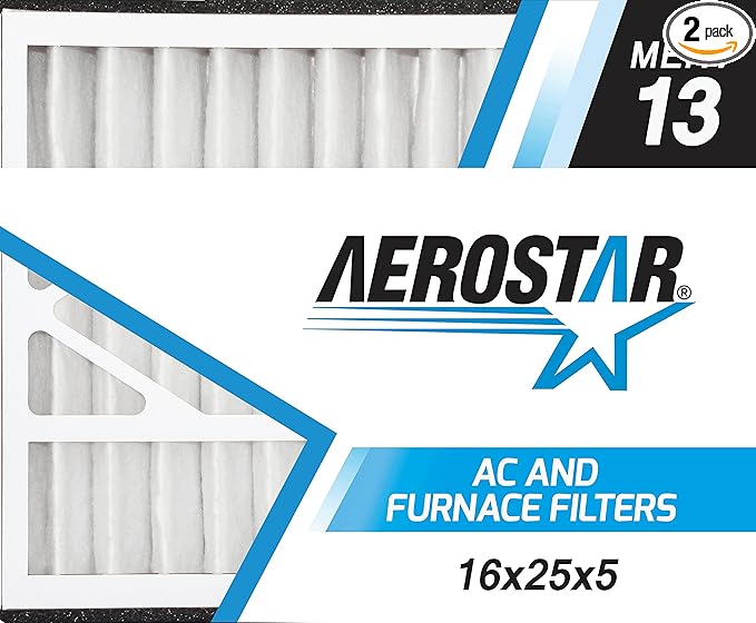 Aerostar 16x25x5 Air Filter MERV 13, Furnace Filters AC HVAC Replacement for Trion Air Bear 229990-105, 2 Pack (Actual Size: 15 5/8" x 24 1/8" x 4 7/8")