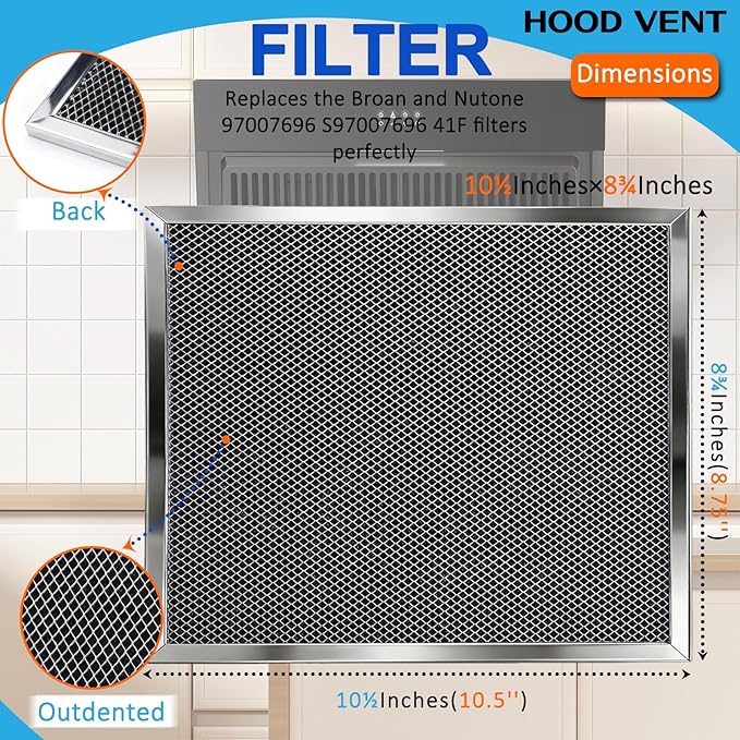2-Pack 97007696 Range Hood Grease Filters, 8.75" x 10.5" x 0.4" - Upgraded Stainless Steel Frame & Aluminum Mesh Charcoal Combo, Compatible with Bro.an Range Hood (Replaces 97005687 & 6105C)