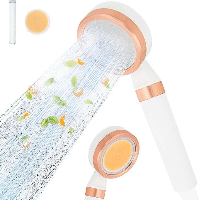 High Pressure Filtered Shower Head with Vitamin C & PP Cotton - Hard Water Softener & Chlorine Remover for Dry Skin, Hair Care - Handheld Dual Filtration Spa System, White
