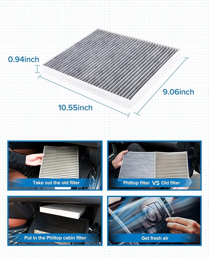 PHILTOP HEPA Cabin Air Filter w/Activated Carbon, Compatible with CF10360 Chevrolet Silverado 1500 2500 HD 3500, Tahoe, Suburban 1500 2500, GMC Sierra 1500, Yukon, Hummer H2, Cadillac Escalade ESV EXT