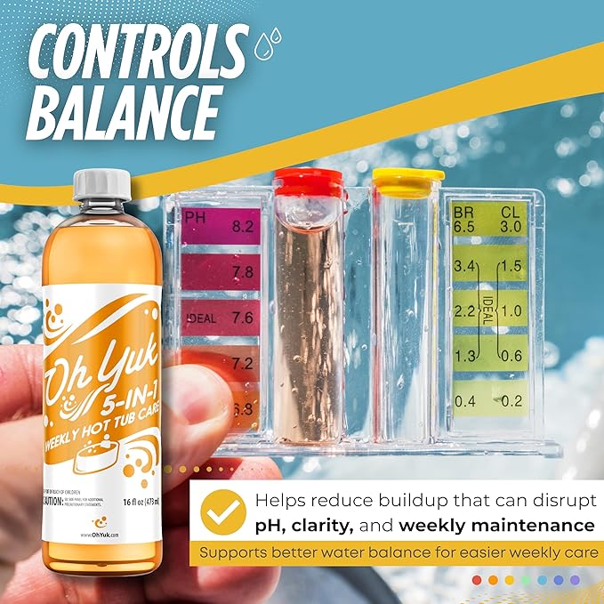 Oh Yuk 5 in 1 Weekly Hot Tub Chemicals - Hot Tub Clarifier, Cleaner & Water Conditioner - Helps Reduce Cloudiness, Support Water Balance & Combat Buildup - 2 Pack