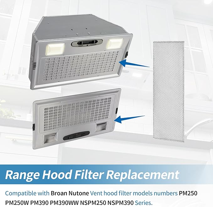 S99010370 Range Hood Filter for Broan PM250, PM390, 99010370, 2002603, B08087922, AP5950107, SB08087661, Aluminum Grease Filters, Range Hood Replacement Parts Easy Install