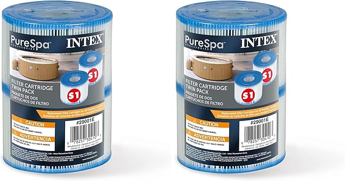 Intex 29001E PureSpa Type S1 Heavy Duty Easy Set Dacron Paper Hot Tub Spa Filter Replacement Cartridge for Various PureSpa Models, 2 Count (Pack of 2)
