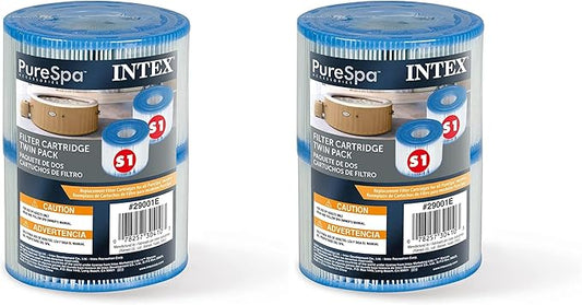 Intex 29001E PureSpa Type S1 Heavy Duty Easy Set Dacron Paper Hot Tub Spa Filter Replacement Cartridge for Various PureSpa Models, 2 Count (Pack of 2)