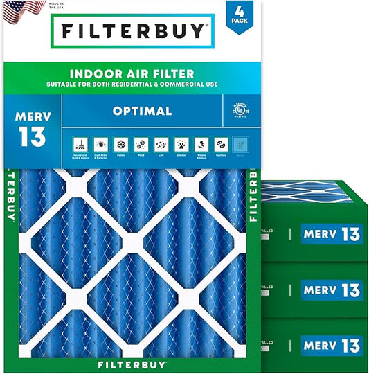 Filterbuy 18x24x4 Air Filter MERV 13 Optimal Smoke & Allergy Defense (4-Pack), Electrostatic Pleated HVAC AC Furnace Filters Replacement, Made in USA (Actual Size: 17.50 x 23.38 x 3.63)
