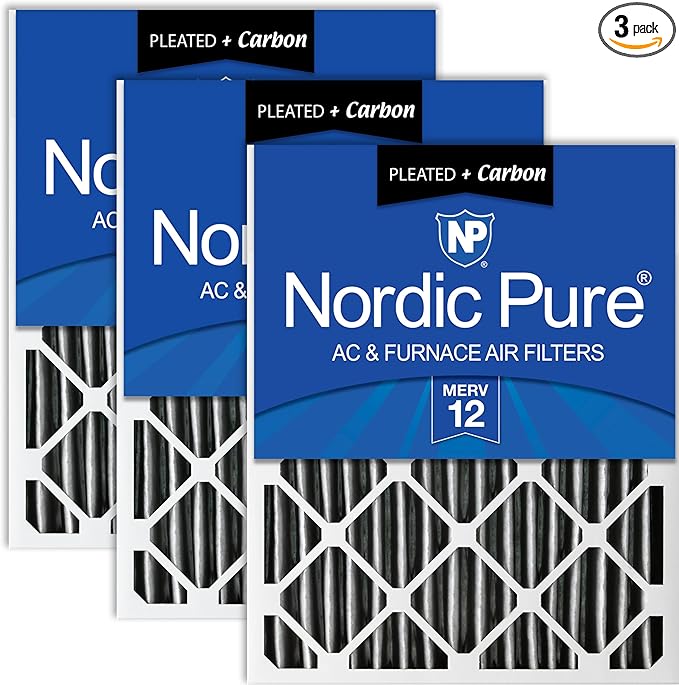 Nordic Pure 16x25x2 (Actual Size: 15 1/2 x 24 1/2 x 1 3/4) Furnace Air Filters MERV 12 Pleated Plus Carbon 3 Pack
