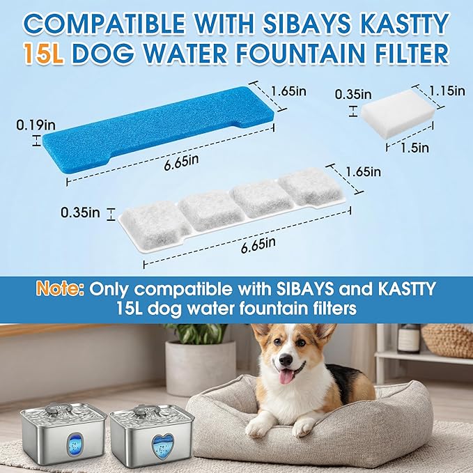 Enhon 60 Pack Dog Water Fountain Filter Replacement Compatible with SIBAYS Kastty 4Gal/15L Pet Fountain Filters, Made of Activated Carbon and PP Cotton, Multilayer Filtration System