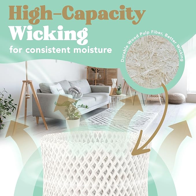 Durabasics Humidifier Filter Replacement – Compatible with Canopy Bedside Humidifiers (4 Pack), Wick Filters, Wood Pulp Paper, Helps Capture Minerals, Replace About Every 6 Weeks