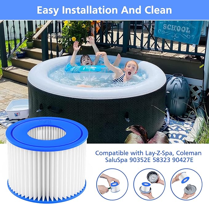 12 Pack Type VI Hot Tub Filter Cartridge Compatible with Lay-Z-Spa, Coleman SaluSpa 90352E 58323 90427E
