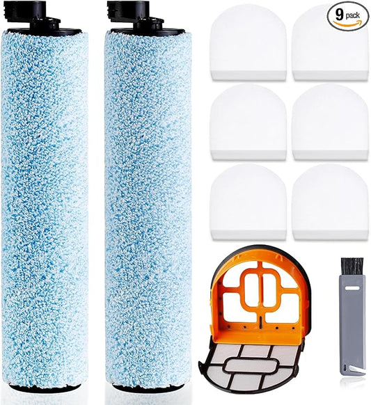 9 Pack Replacement Roller Brush and Foam Filters Kit Compatible with Shark WD161,WD261,AW261,3-in-1 Corded Vacuum Cleaner and All-in-One Cordless Hardfloor Cleaner Accessories,1 Cleaner Brush