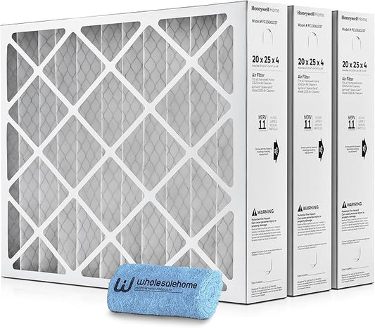 20x25x4 Air Filter Replacement MERV 11, FC100A1037 Pleated HVAC AC Furnace Filters with Wholesalehome Cleaning Cloth, 3-Pack (Actual Size: 19.94 x 24.88 x 4.38 Inches)