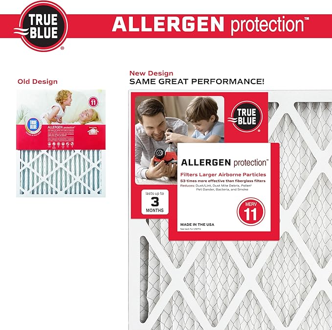 True Blue 20x25x1 MERV 11 Allergen Air Filter (4-Pack) | Electrostatic Pleated HVAC Furnace Air Filter | Replacement Filter for Home Use | Made in USA
