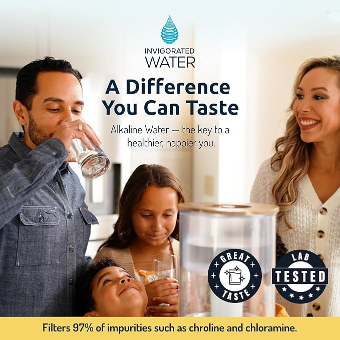 Invigorated Water PH001 Alkaline Water Filter Replacement for Pitchers & Dispensers, BPA-Free, Reduces Chlorine, Copper & Heavy Metals, Raises pH, 96 Gallons/Filter (3-Pack, Black)