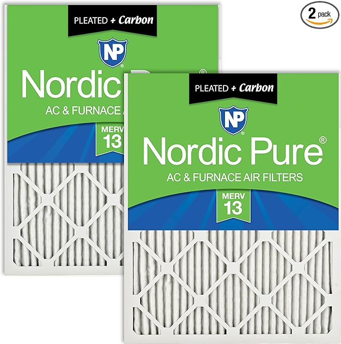 Nordic Pure 14x24x1 (Actual Size: 13 3/4 x 23 3/4 x 3/4) Pleated Air Filters MERV 13 Plus Carbon 2 Pack