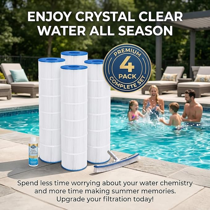 Jandy CL 460 Pool Filter Cartridge (4-Pack) | 460 Sq. Ft | Compatible with Jandy CL 460, CV460, PJAN115, Unicel C-7468, Filbur FC-0810 | High-Performance Trilobal Fabric for Crystal Clear Water