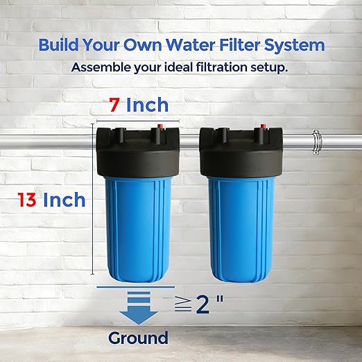 Whole House Water Filter Housing (WH-10HD), 10" x 4.5" Sediment Carbon Filter Universal Housing, Pre-Filtration System for Well and City Water, 1" NPT Port, Pressure Release
