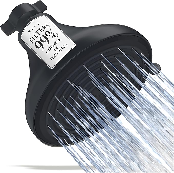 NUUD Filtered Shower Head - Removes Chlorine, Heavy Metals & Contaminants for Healthier Scalp, Skin & Hair | Protects Colored Hair & Soothes Dry Skin - High Pressure Shower Head Filter - Black