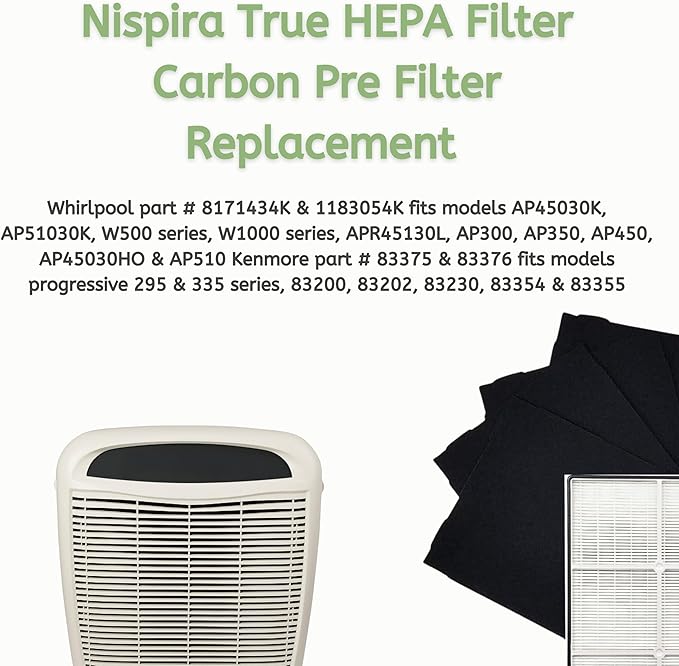 Nispira True HEPA Carbon Pre Filter Set Compatible with Sears Kenmore 83375, 83376, 83200, 83202 (Progressive 335), 83230, 83354, 83355 & 295 Series, 1 Pack