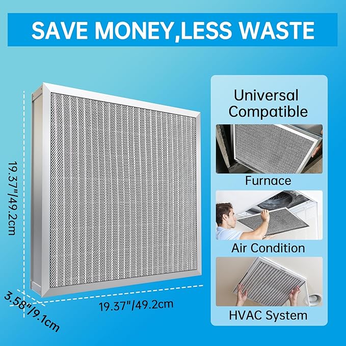 UBeesize 20x20x4 Reusable Electrostatic Air Filter HVAC AC Furnace Filter,Washable, Lasts a Lifetime,Permanent Air Filter,Breathe Fresher,Home And Office(Actual Size:19.37x19.37x3.58In)