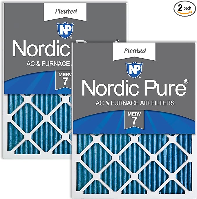 Nordic Pure 16x16x1 (Actual Size: 15 3/4 x 15 3/4 x 3/4) Pleated MERV 7 Air Filters 2 Pack