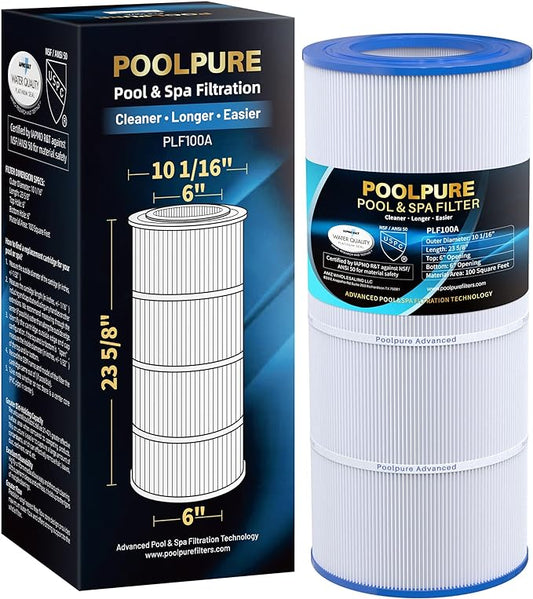 POOLPURE CC100 Pool Filter Replaces Pentair CC100, CCRP100, PAP100, PAP100-4, Ultral-C3, Unicel C-9410, R173215, Filbur FC-0686, 59054200, 160316, 160354, Predator 100, L x OD:23 5/8" x 10 1/16"