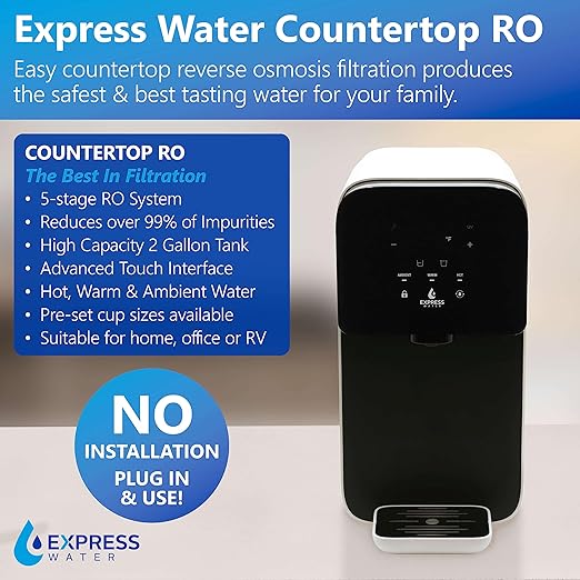 Express Water ROC001 UV Countertop Water Filter System – Hot, Room, Ambient Reverse Osmosis Water Filter System – 5 Stage RO Water Filter System with UV Water Purifier – No Installation Required