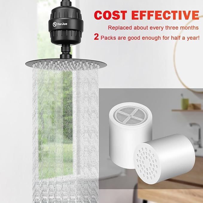 15 Stage Shower Filter Replacement Cartridge, Universal High Output Shower Filter for Hard Water Remove Chlorine and Harmful Substances, Body Caring, 2 Pack