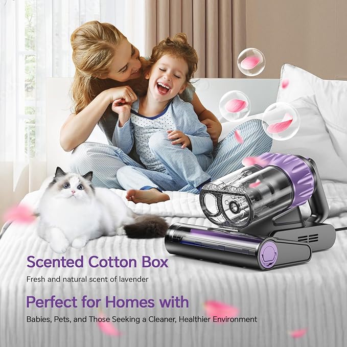 Mattress Vacuum Cleaner 18Kpa Bed Vacuum Cleaner with Smart Dust Sensor,253.7nm UV-C Light,HEPA Filter,150°F Heat,500W Powerful Handheld,for Bed,Sofa,Couch,Crib Gift Ideas for Women