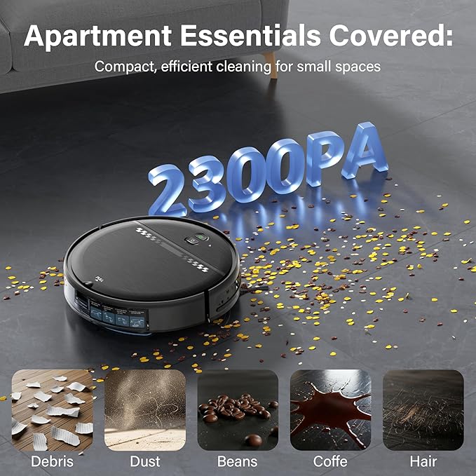 Robot Vacuum and Mop for Pet Hair, 2-in-1 Robot Vacuum Cleaner for Hard Floors&Carpets with 2.87'' Slim Design, Wi-Fi/App/Voice Control, 3D Obstacle Avoidance & Self-Charging