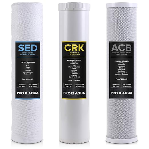 PRO+AQUA Whole House Heavy Metals Well Water Filter Replacement Set - 3 Stage, Sediment, KDF/Blend, Carbon Block - 20", 5 Microns