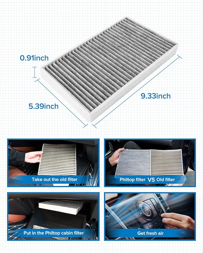PHILTOP HEPA Cabin Air Filter w/Activated Carbon, Compatible with CF8791A Chevrolet Silverado 1500 1999-2002, Suburban, Avalanche, 2500 HD 3500, Tahoe, Fit for GMC Sierra and Cadillac Escalade, 1 Set