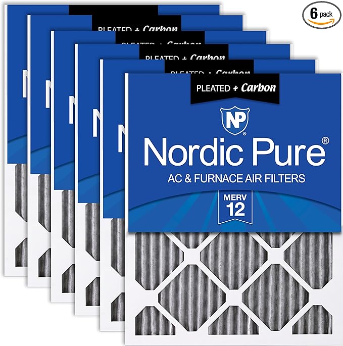 Nordic Pure 20x25x1 (Actual Size: 19 1/2 x 24 1/2 x 3/4) Furnace Air Filters MERV 12 Pleated Plus Carbon 6 Pack