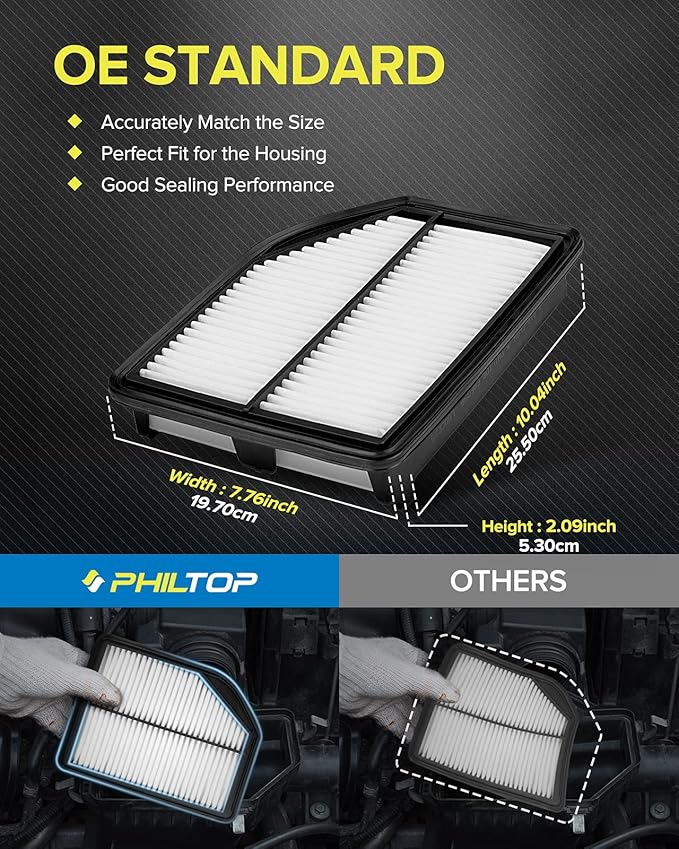 PHILTOP Engine Air Filter, Compatible with CA11258 Honda CR-V CRV 2012 2013 2014, Improve Engine Performance, Rigid Panel