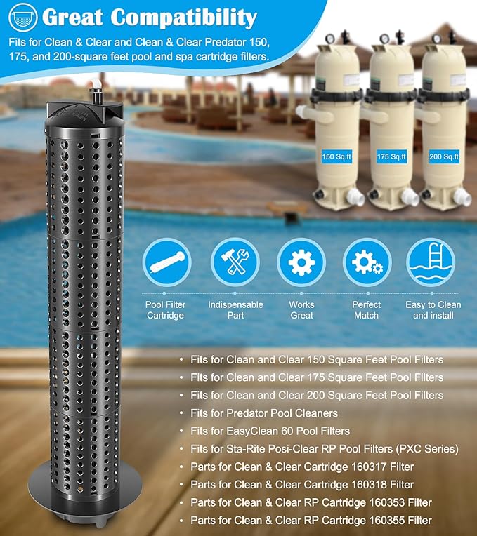 59053800 Pool Filter Center Core Replacement for Clean & Clear Predator 150, 175 and 200 Square Feet Pool/Spa Cartridge Filters CC150 CC200 EC-160353 EC-160355