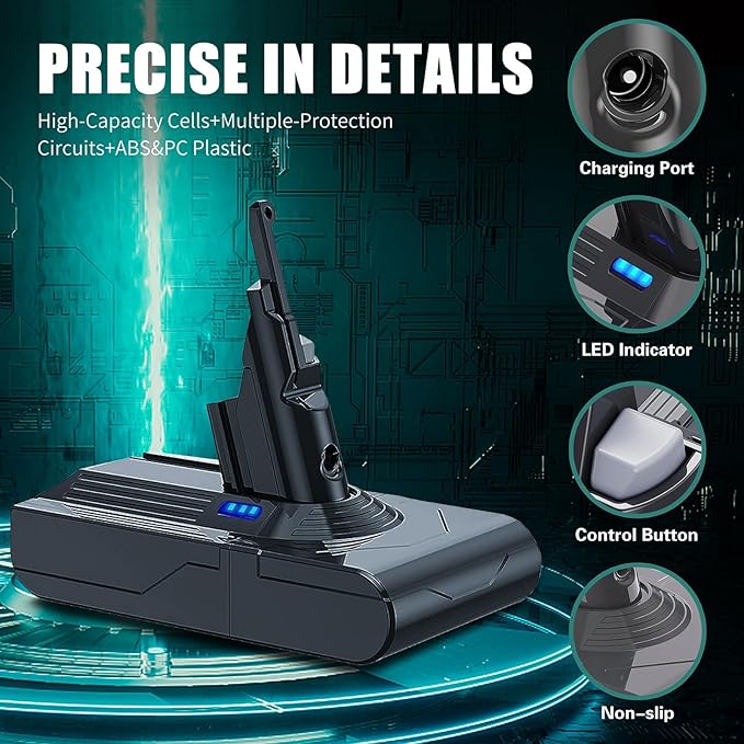 EGR Upgraded V8 Battery Replacement Compatible with Dyson V8 Absolute/Motorhead/Fluffy/SV10 Carbon Fiber Vacuum Cleaner 5 Filters and 3 Screws Included